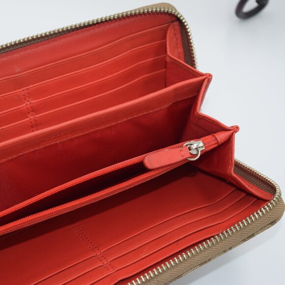 Coach Red Leather and Signature Brown Canvas Long Zip Around Wallet - Picture 7 of 7